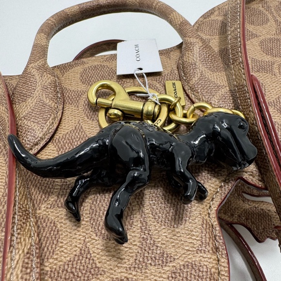 COACH RUNWAY REXY Bag in Tan Signature Canvas With Black Rexy Keychain Charm - Picture 7 of 10